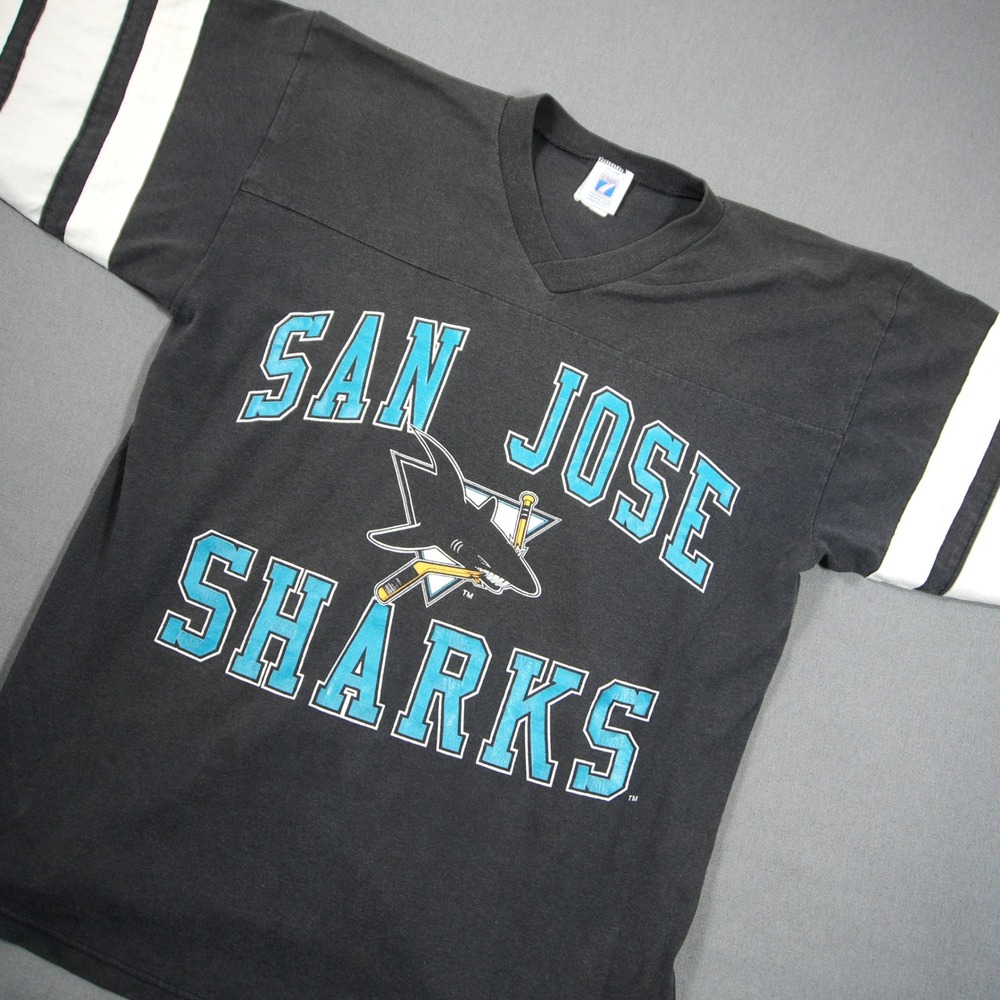 VTG USA San Jose Sharks Logo 7 NHL Sleeve Men T-Shirt L 90s Retro Bay Area